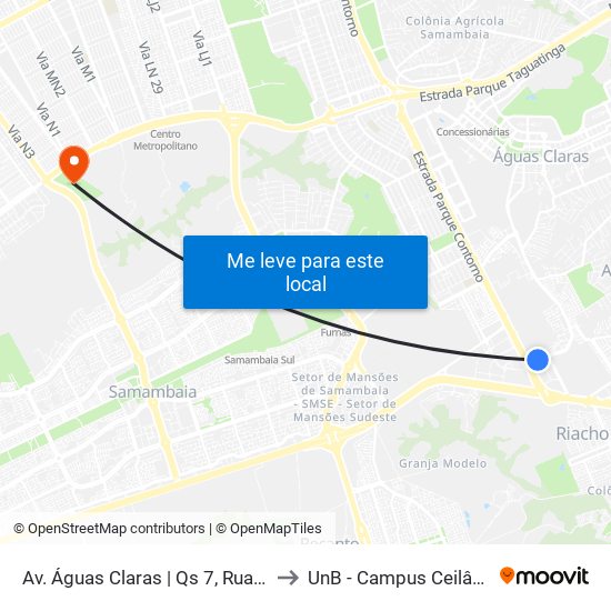 Av. Águas Claras | Qs 7, Rua 800 to UnB - Campus Ceilândia map