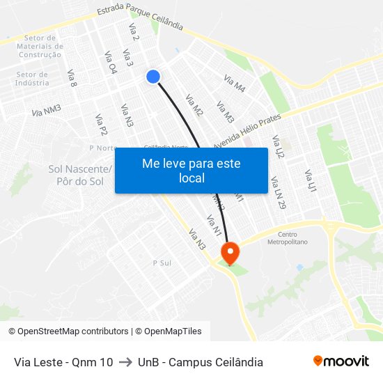 Via Leste - Qnm 10 to UnB - Campus Ceilândia map