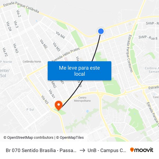 Br 070 Sentido Brasília - Passarela Da Qng to UnB - Campus Ceilândia map