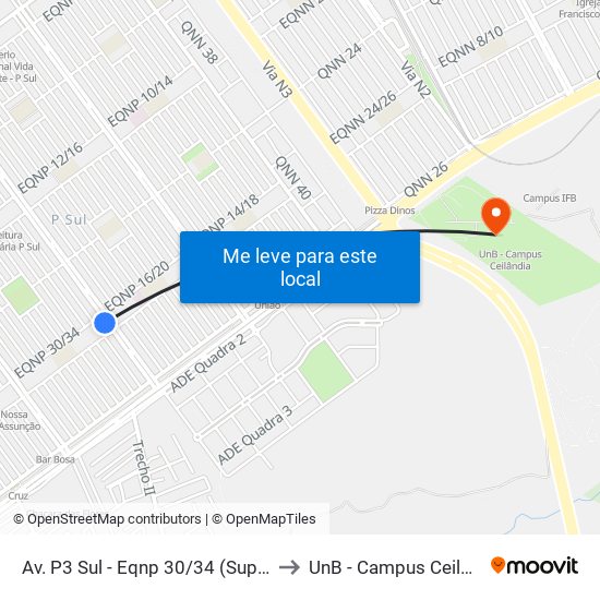Av. P3 Sul - Eqnp 30/34 (Supercei) to UnB - Campus Ceilândia map