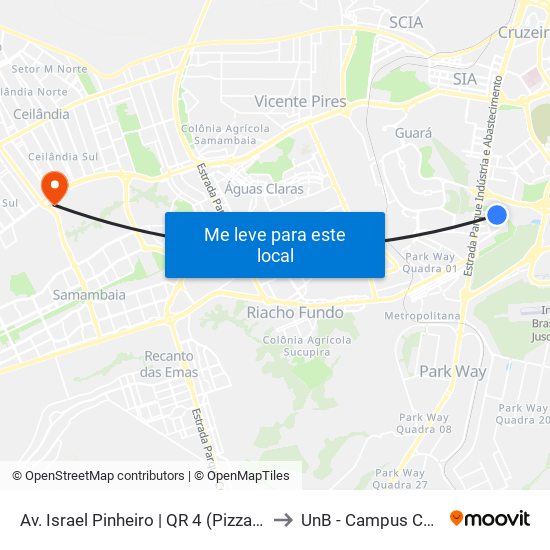 Av. Israel Pinheiro | QR 4 (Pizzaria Aurélio) to UnB - Campus Ceilândia map