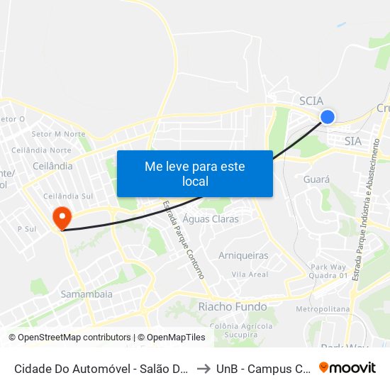 Cidade Do Automóvel - Salão Do Automóvel to UnB - Campus Ceilândia map