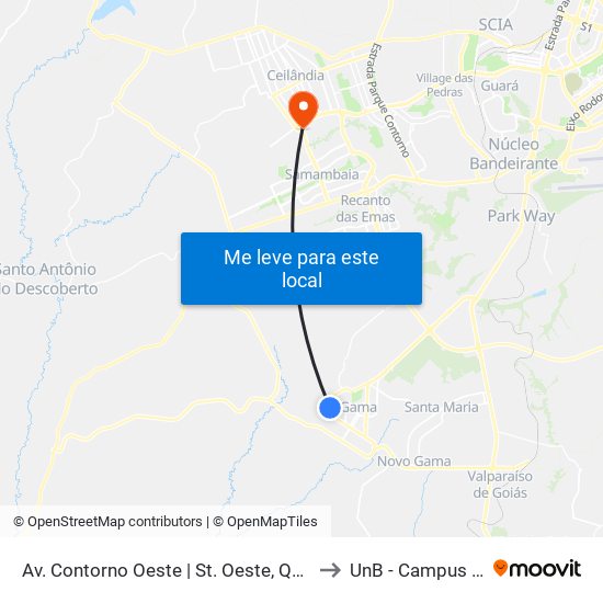 Av. Contorno Oeste | St. Oeste, Qd. 27/30 «Oposto» to UnB - Campus Ceilândia map