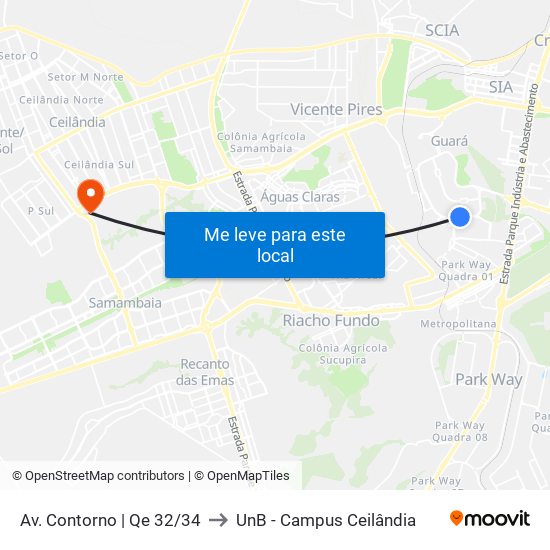 Av. Contorno | Qe 32/34 to UnB - Campus Ceilândia map