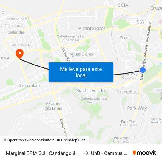 Marginal EPIA Sul | Candangolândia «Oposto» to UnB - Campus Ceilândia map