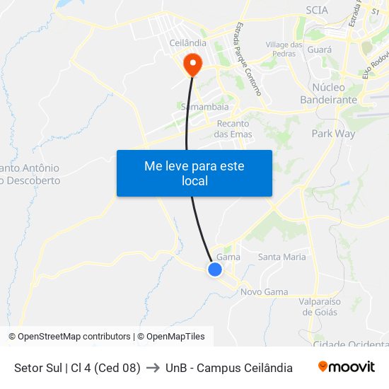 Setor Sul | Cl 4 (Ced 08) to UnB - Campus Ceilândia map