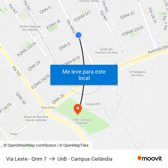 Via Leste - Qnm 7 to UnB - Campus Ceilândia map