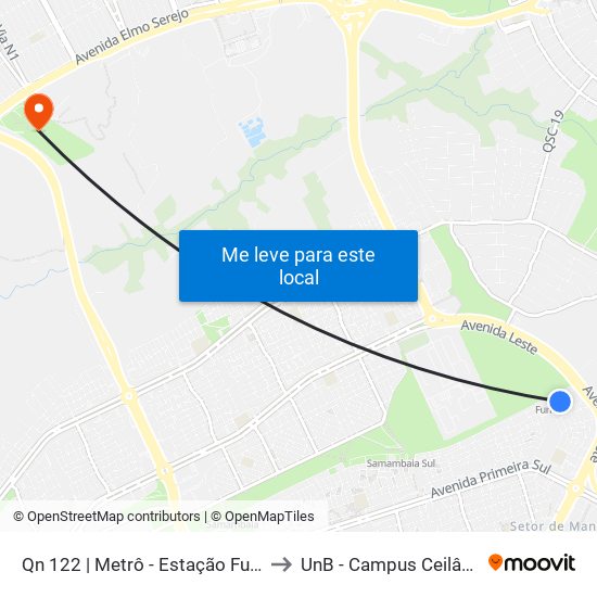 Qn 122 | Metrô - Estação Furnas to UnB - Campus Ceilândia map