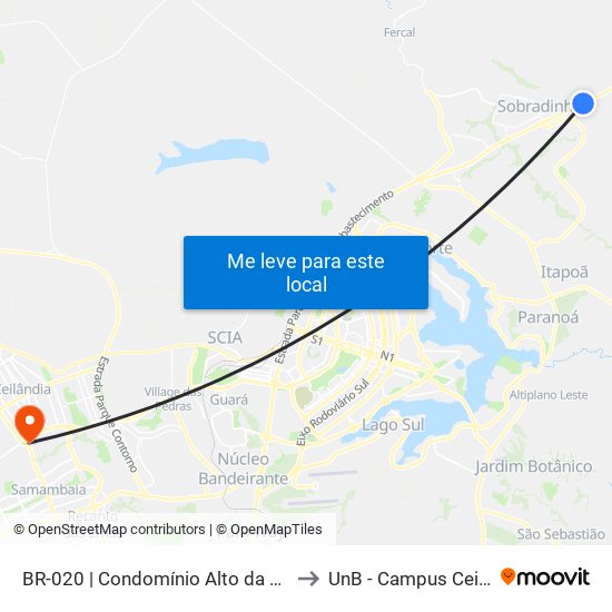 Br-020 | Cond. Alto Da Boa Vista to UnB - Campus Ceilândia map