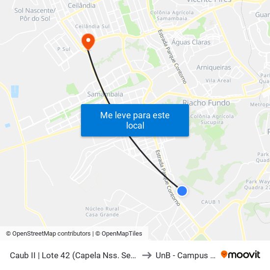 Caub II | Lote 42 (Capela Nss. Senhora Aparecida) to UnB - Campus Ceilândia map