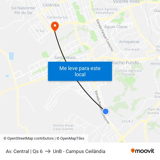 Av. Central | Qs 6 to UnB - Campus Ceilândia map