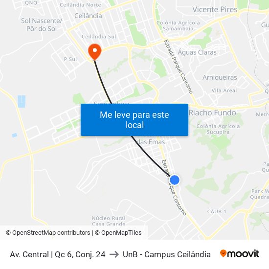 Av. Central | Qc 6, Conj. 24 to UnB - Campus Ceilândia map