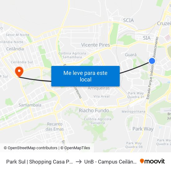 Park Sul | Shopping Casa Park to UnB - Campus Ceilândia map