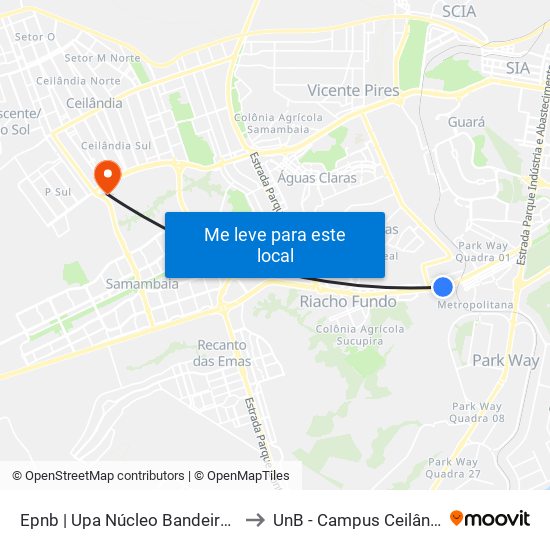 Epnb | Upa Núcleo Bandeirante to UnB - Campus Ceilândia map