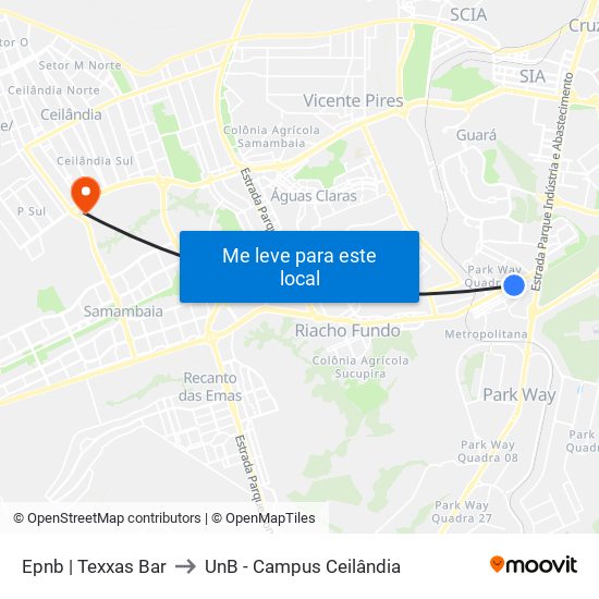 Epnb | Texxas Bar to UnB - Campus Ceilândia map