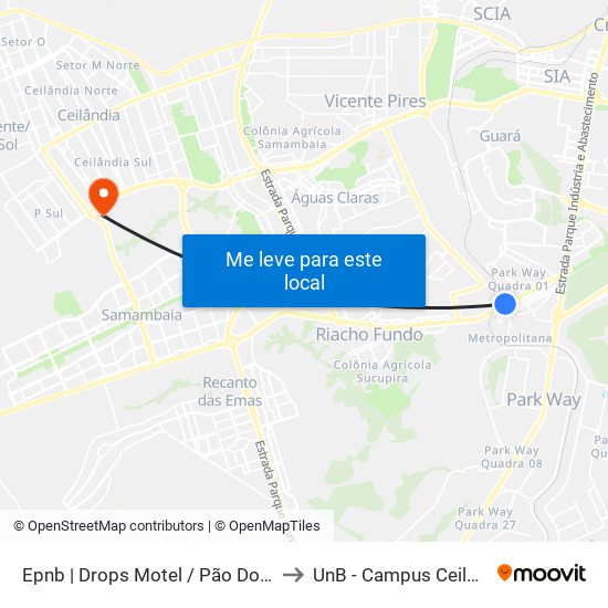 Epnb | Drops Motel / Pão Dourado to UnB - Campus Ceilândia map