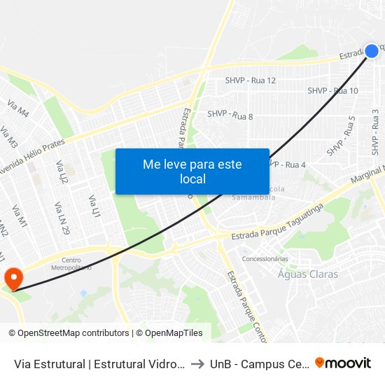 Via Estrutural | Estrutural Vidros (Rua 03) to UnB - Campus Ceilândia map