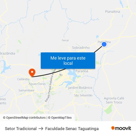 Setor Tradicional to Faculdade Senac Taguatinga map