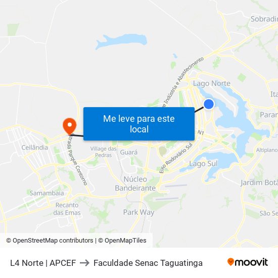 L4 Norte | APCEF to Faculdade Senac Taguatinga map