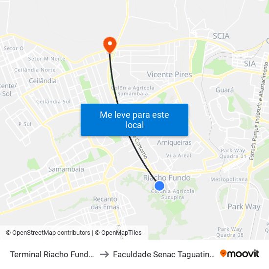 Terminal Riacho Fundo I to Faculdade Senac Taguatinga map