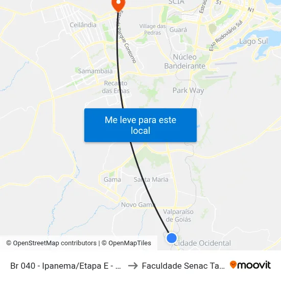 Br 040 - Ipanema/Etapa E - Valparaíso I to Faculdade Senac Taguatinga map