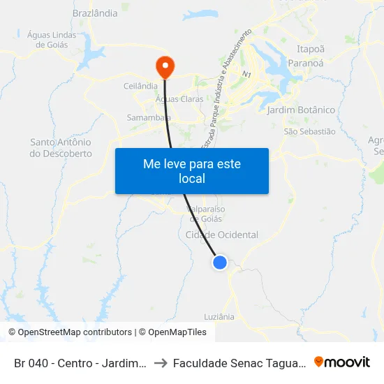 Br 040 - Centro - Jardim Ingá to Faculdade Senac Taguatinga map