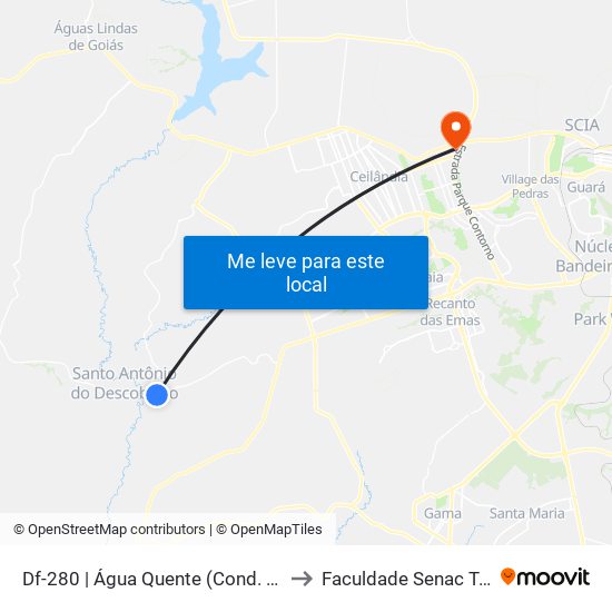 Df-280 | Água Quente (Cond. Salomão Elias) to Faculdade Senac Taguatinga map