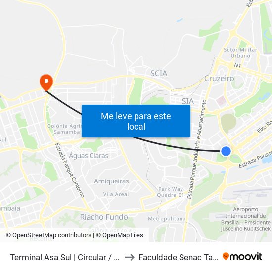 Terminal Asa Sul | Zebrinha / Samambaia to Faculdade Senac Taguatinga map