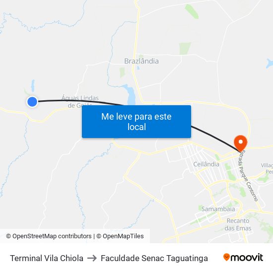 Terminal Vila Chiola to Faculdade Senac Taguatinga map