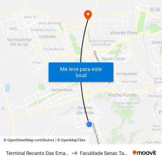 Terminal Recanto Das Emas (Q 600) to Faculdade Senac Taguatinga map