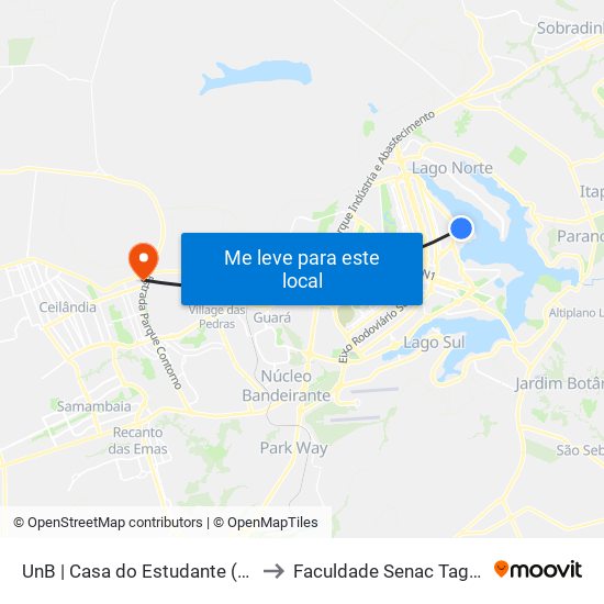 Unb | Casa Do Estudante (Bloco A) to Faculdade Senac Taguatinga map