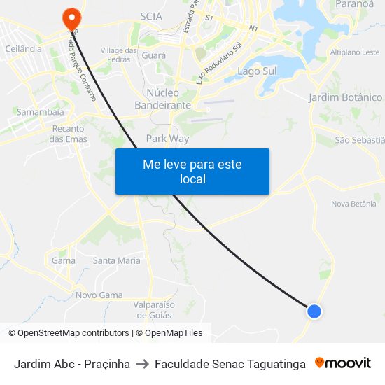Jardim Abc - Praçinha to Faculdade Senac Taguatinga map