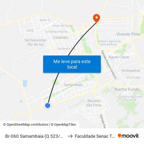 Br-060 Samambaia (Q 523/Garagem Urbi) to Faculdade Senac Taguatinga map
