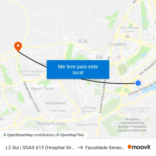 L2 Sul | SGAS 613 (Hospital Sírio Libanês / HOME) to Faculdade Senac Taguatinga map