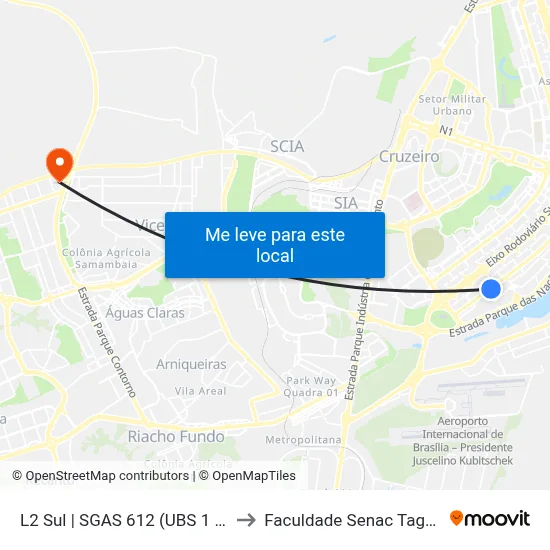 L2 Sul | SGAS 612 (UBS 1 / CEE 2) to Faculdade Senac Taguatinga map