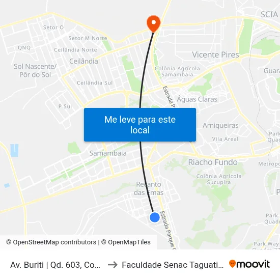 Av. Buriti | Qd. 603, Conj. 1 to Faculdade Senac Taguatinga map