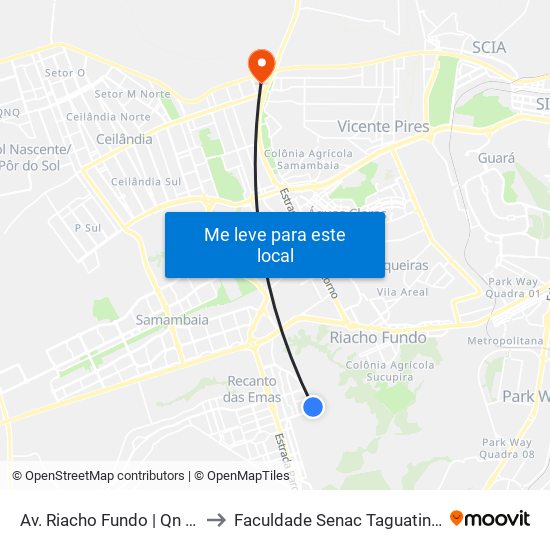Av. Riacho Fundo | Qn 33 to Faculdade Senac Taguatinga map