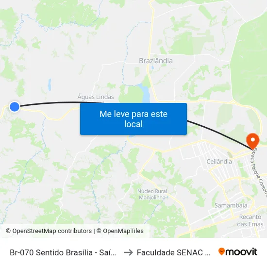Br-070 Sentido Brasília - Saída Do Girassol to Faculdade SENAC Taguatinga map
