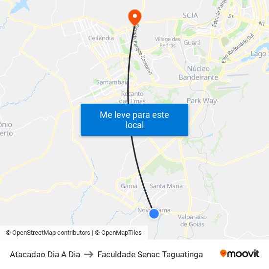 Atacadao Dia A Dia to Faculdade Senac Taguatinga map