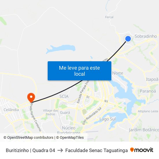 Buritizinho | Quadra 04 to Faculdade Senac Taguatinga map