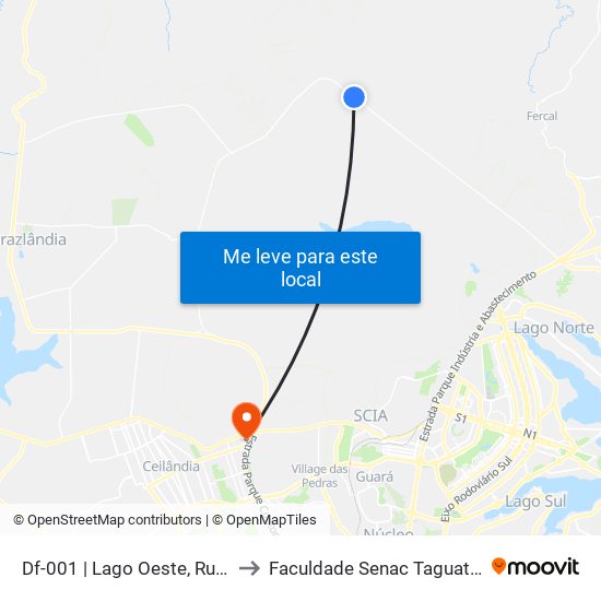 DF-001 | Lago Oeste, Rua 18 to Faculdade Senac Taguatinga map