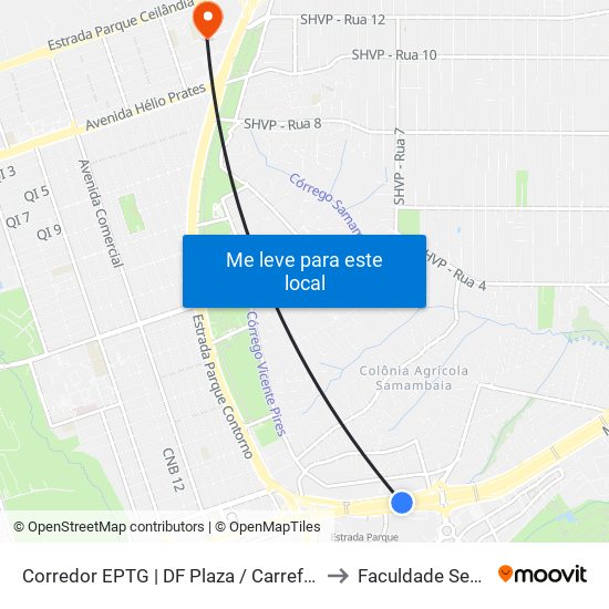 Corredor Eptg | Df Plaza / Carrefour / Sam's Club (Sentido Tag.) to Faculdade Senac Taguatinga map