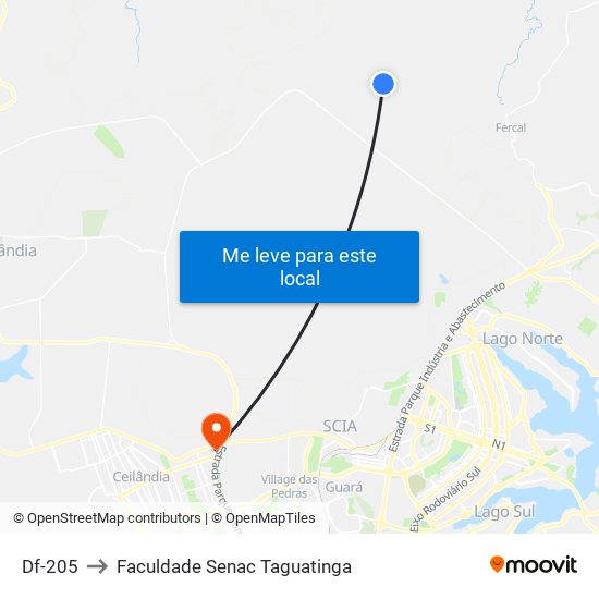 Df-205 to Faculdade Senac Taguatinga map