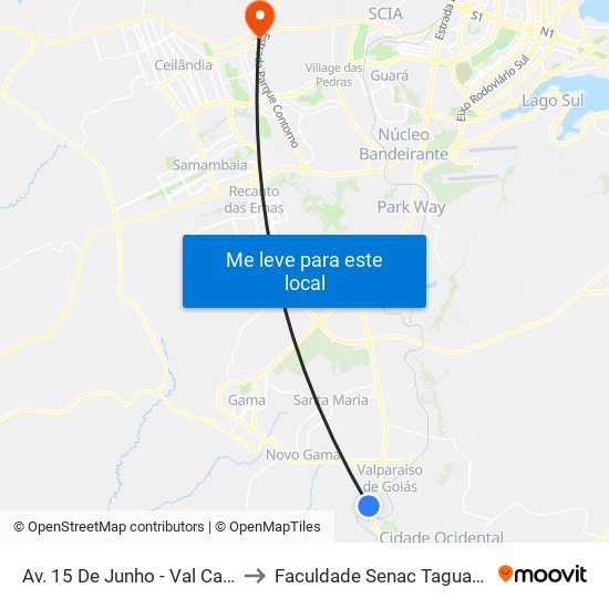 Av. 15 De Junho - Val Carnes to Faculdade Senac Taguatinga map