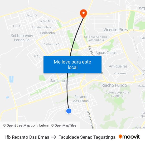 Ifb Recanto Das Emas to Faculdade Senac Taguatinga map