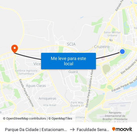 Parque Da Cidade | Estacionamento 1 (Linha Gratuita) to Faculdade Senac Taguatinga map