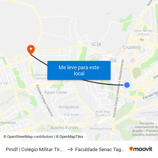 Pmdf | Colégio Militar Tiradentes to Faculdade Senac Taguatinga map