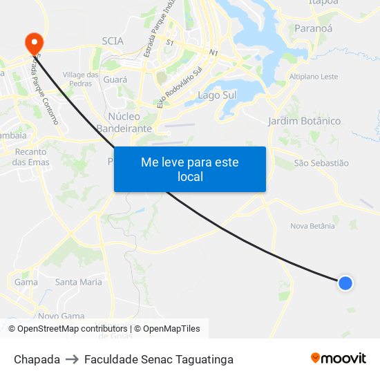 Chapada to Faculdade Senac Taguatinga map