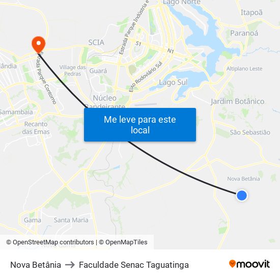 Nova Betânia to Faculdade Senac Taguatinga map