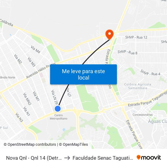 Nova Qnl - Qnl 14 (Detran) to Faculdade Senac Taguatinga map